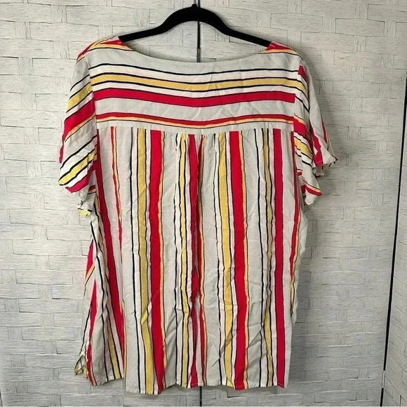 Lane Bryant square neck short flutter sleeve multi colored striped top size 20 - Picture 2 of 7